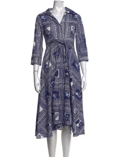Pre-owned Le Sirenuse Positano Graphic Print Midi Length Dress In Blue