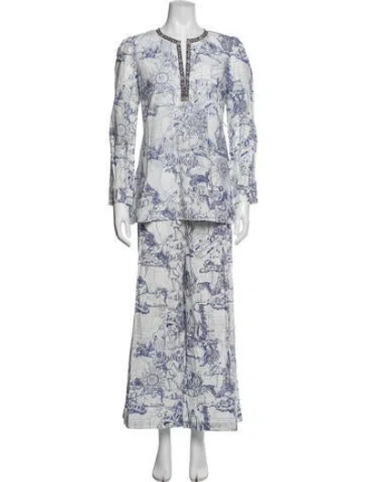 Pre-owned Le Sirenuse Positano Graphic Print Pantsuit In Blue