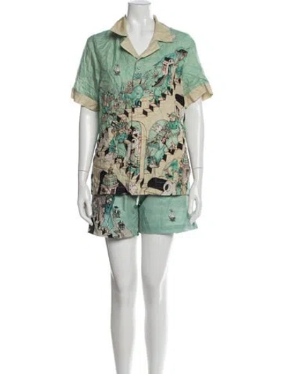 Pre-owned Le Sirenuse Positano Graphic Print Short Set In Green