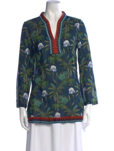 Pre-owned Le Sirenuse Positano Graphic Print V-neck Tunic In Blue