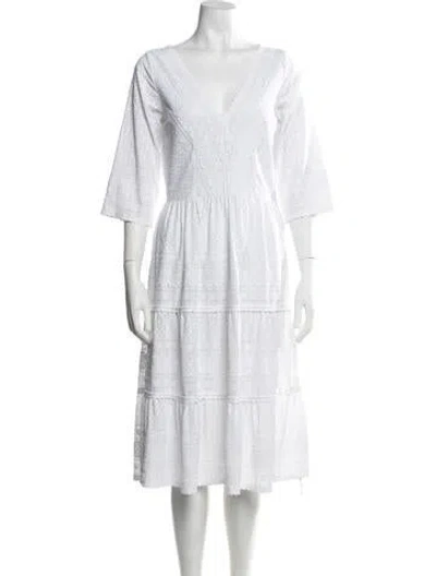 Pre-owned Le Sirenuse Positano Lace Pattern Midi Length Dress In White