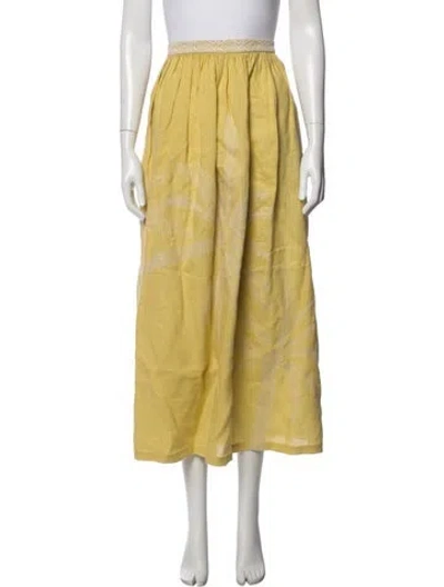 Pre-owned Le Sirenuse Positano Linen Long Skirt In Yellow