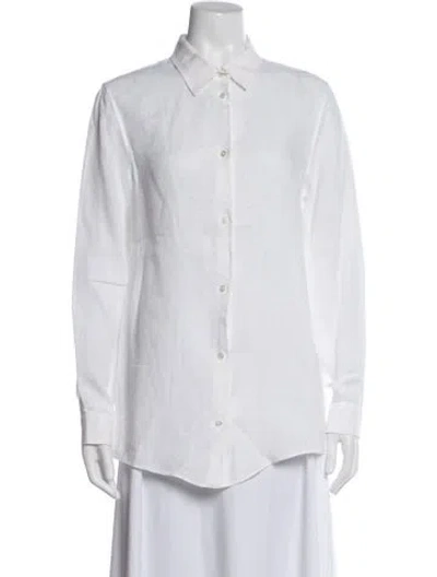 Pre-owned Le Sirenuse Positano Linen Long Sleeve Button-up Top In White