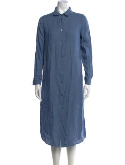 Pre-owned Le Sirenuse Positano Linen Midi Length Dress In Blue