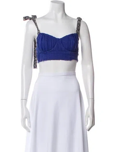Pre-owned Le Sirenuse Positano Linen Square Neckline Crop Top In Blue