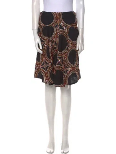 Pre-owned Le Sirenuse Positano Paisley Print Knee-length Skirt In Black