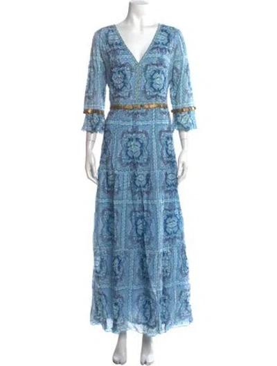 Pre-owned Le Sirenuse Positano Paisley Print Long Dress W/ Tags In Blue