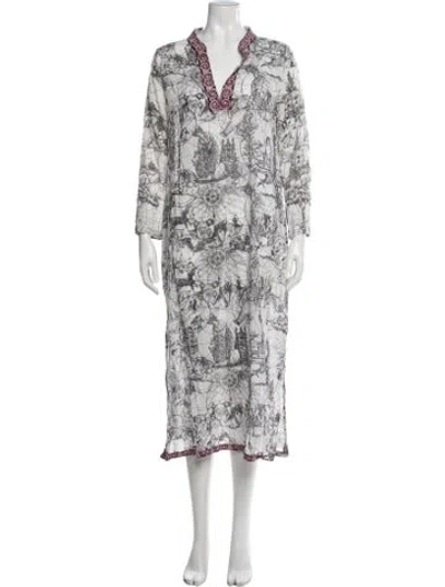 Pre-owned Le Sirenuse Positano Paisley Print Long Dress In White