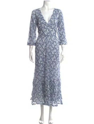Pre-owned Le Sirenuse Positano Paisley Print Long Dress In White