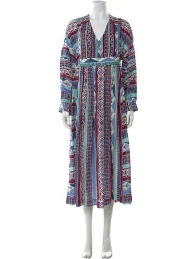 Pre-owned Le Sirenuse Positano Printed Long Dress In Blue