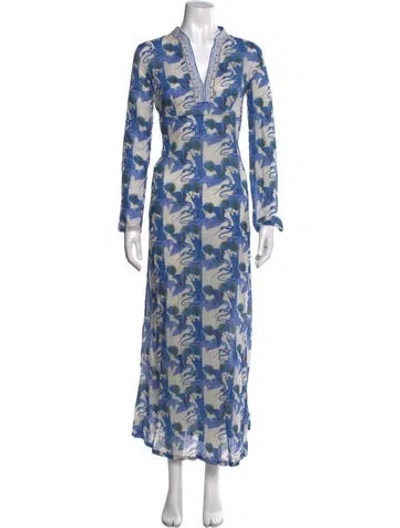 Pre-owned Le Sirenuse Positano Printed Long Dress In Blue