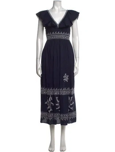Pre-owned Le Sirenuse Positano Printed Long Dress In Blue