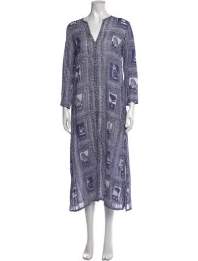 Pre-owned Le Sirenuse Positano Printed Long Dress In Blue/white