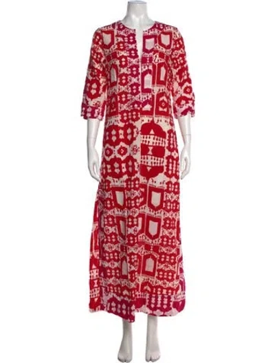 Pre-owned Le Sirenuse Positano Printed Long Dress In Red