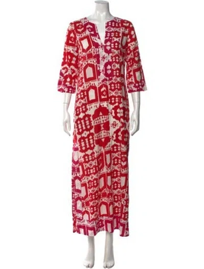 Pre-owned Le Sirenuse Positano Printed Long Dress In Red