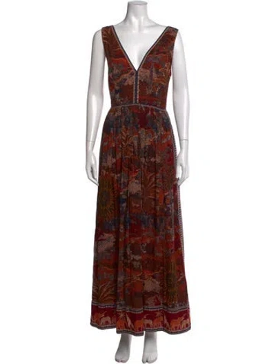 Pre-owned Le Sirenuse Positano Printed Long Dress In Red
