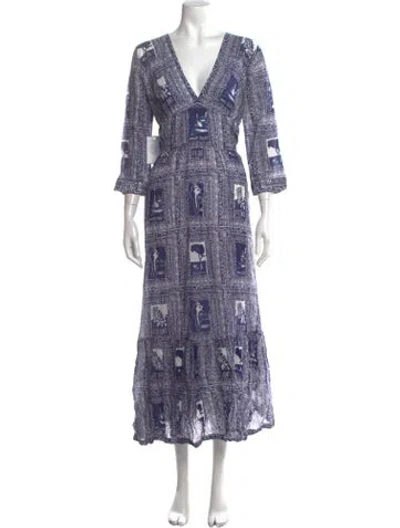 Pre-owned Le Sirenuse Positano Printed Long Dress W/ Tags In Blue
