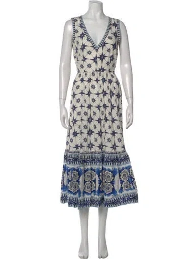 Pre-owned Le Sirenuse Positano Printed Long Dress In White