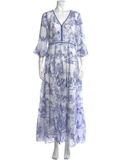 Pre-owned Le Sirenuse Positano Printed Long Dress In White