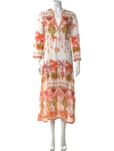 Pre-owned Le Sirenuse Positano Printed Long Dress In White