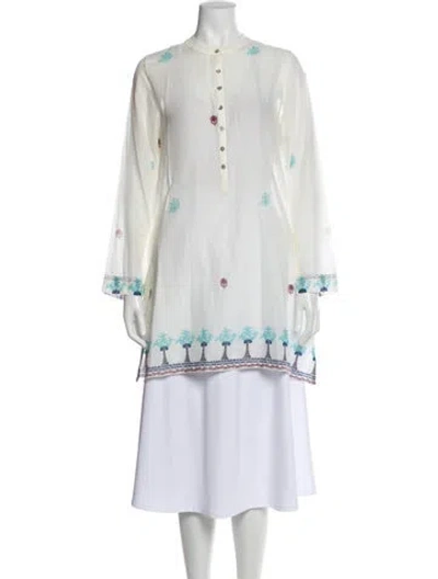 Pre-owned Le Sirenuse Positano Printed Long Sleeve Tunic In White
