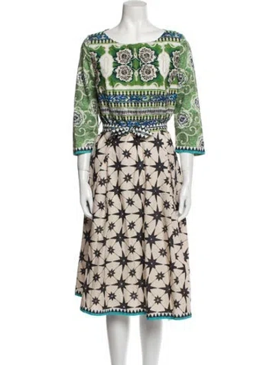 Pre-owned Le Sirenuse Positano Printed Midi Length Dress In White