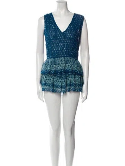Pre-owned Le Sirenuse Positano Printed Mini Dress In Blue