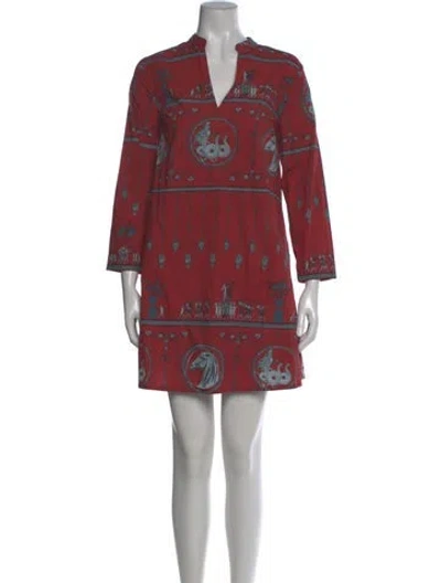 Pre-owned Le Sirenuse Positano Printed Mini Dress In Red