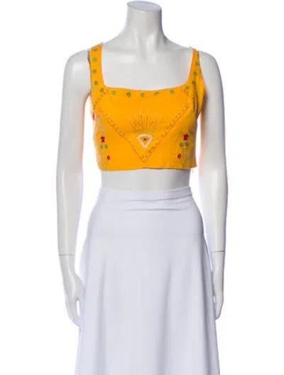 Pre-owned Le Sirenuse Positano Printed Square Neckline Crop Top In Blue