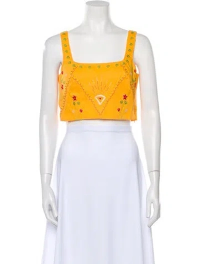 Pre-owned Le Sirenuse Positano Printed Square Neckline Crop Top In Yellow