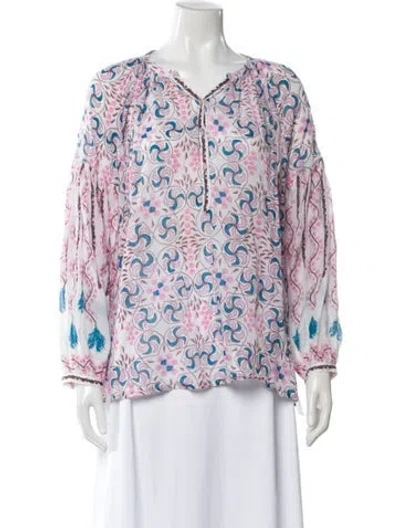 Pre-owned Le Sirenuse Positano Printed V-neck Blouse In Pink