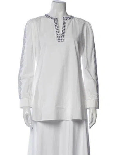 Pre-owned Le Sirenuse Positano Printed V-neck Tunic In White