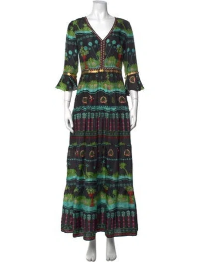Pre-owned Le Sirenuse Positano Silk Long Dress In Black