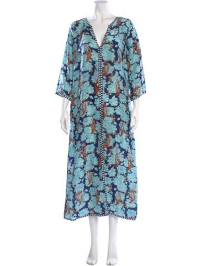 Pre-owned Le Sirenuse Positano Silk Long Dress In Blue