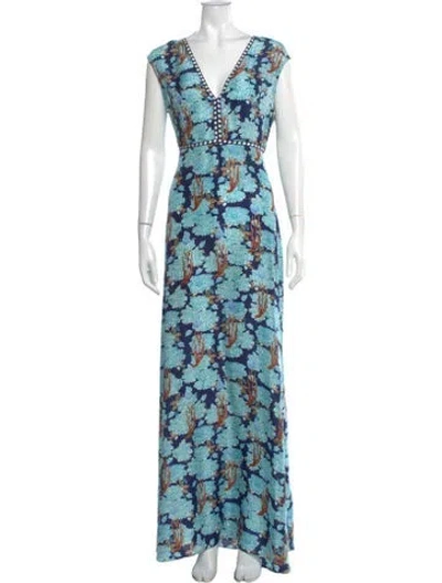 Pre-owned Le Sirenuse Positano Silk Long Dress In Blue
