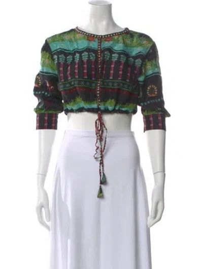 Pre-owned Le Sirenuse Positano Silk Printed Crop Top In Black