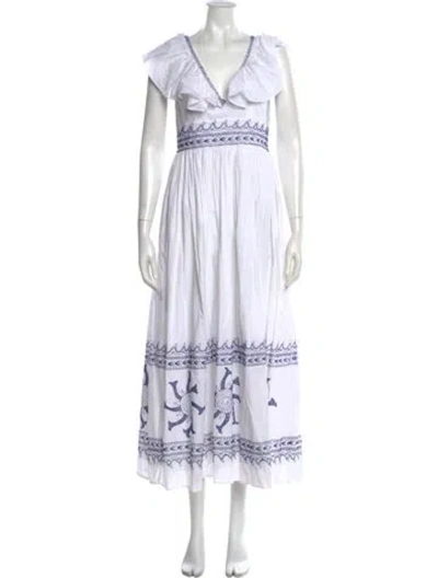 Pre-owned Le Sirenuse Positano Striped Long Dress In White