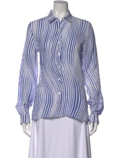 Pre-owned Le Sirenuse Positano Striped Long Sleeve Button-up Top In Blue