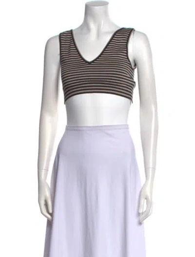 Pre-owned Le Sirenuse Positano Striped V-neck Crop Top In Blue