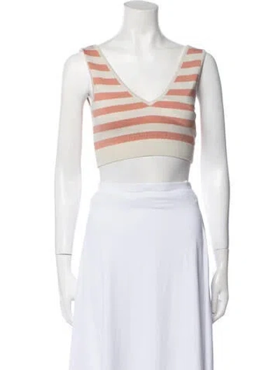 Pre-owned Le Sirenuse Positano Striped V-neck Crop Top In Neutral