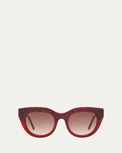 Le Specs Airy Canary Ii Red Acetate Cat-eye Sunglasses In Cherry Leopard Splice