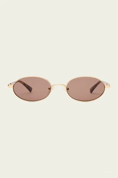 Le Specs Icicle Oval Sunglasses In Bright Gold In Brown
