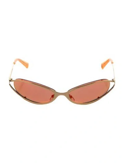 Pre-owned Le Specs Narrow Tinted Sunglasses In Gold/orange