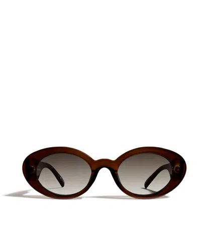 Le Specs Nouveau Vie Oval Sunglasses In Brown