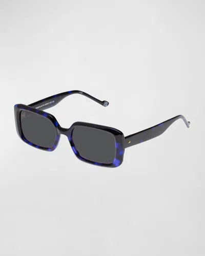 Le Specs Pre-bio-tic Plastic Rectangle Sunglasses In Navy Tort