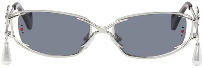 Le Specs Silver Ian Charms Edition Daddy's Girl Sunglasses In Blue