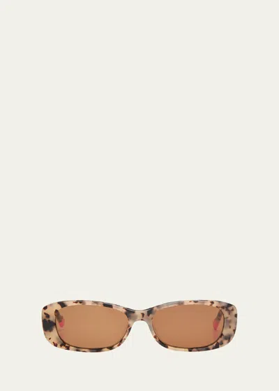 LE SPECS UH DUH LIGHT TORTOISE ACETATE RECTANGLE SUNGLASSES