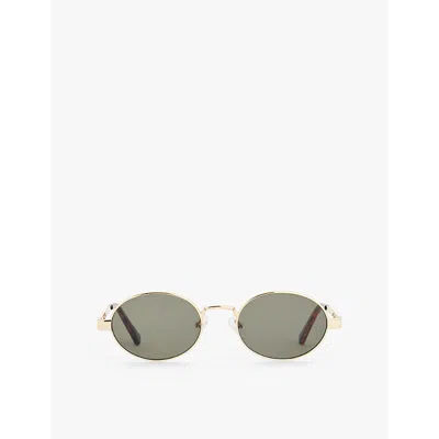Le Specs Poseidon Deux Oval-frame Metal Sunglasses In Gold/khaki