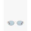 Le Specs Poseidon Deux Oval-frame Metal Sunglasses In Gold/teal