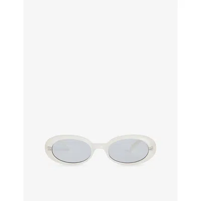 Le Specs Womens Vanilla Pearl Work It Oval-frame Acetate Sunglasses In Gray